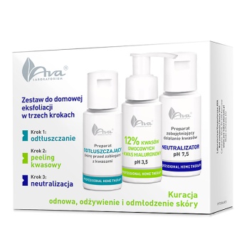 AVA LABORATORIUM Professional Home Therapy Zestaw do domowej eksfoliacji w trzech krokach 12% kwasów owocowych i kwas hi